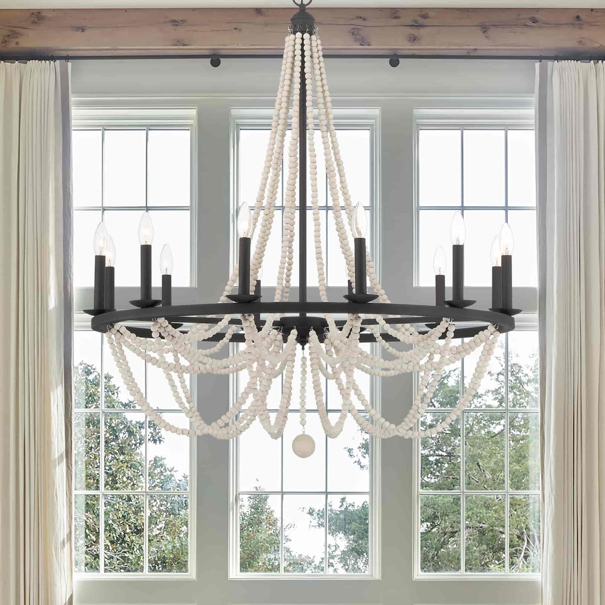 5812 | 12 - Light Wood Beaded Chandelier by ACROMA™  UL - ACROMA
