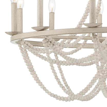 12 light candle style wagon wheel wood beaded chandelier (12) by ACROMA