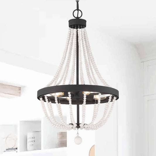 4 light wood beaded chandelier (22) by ACROMA