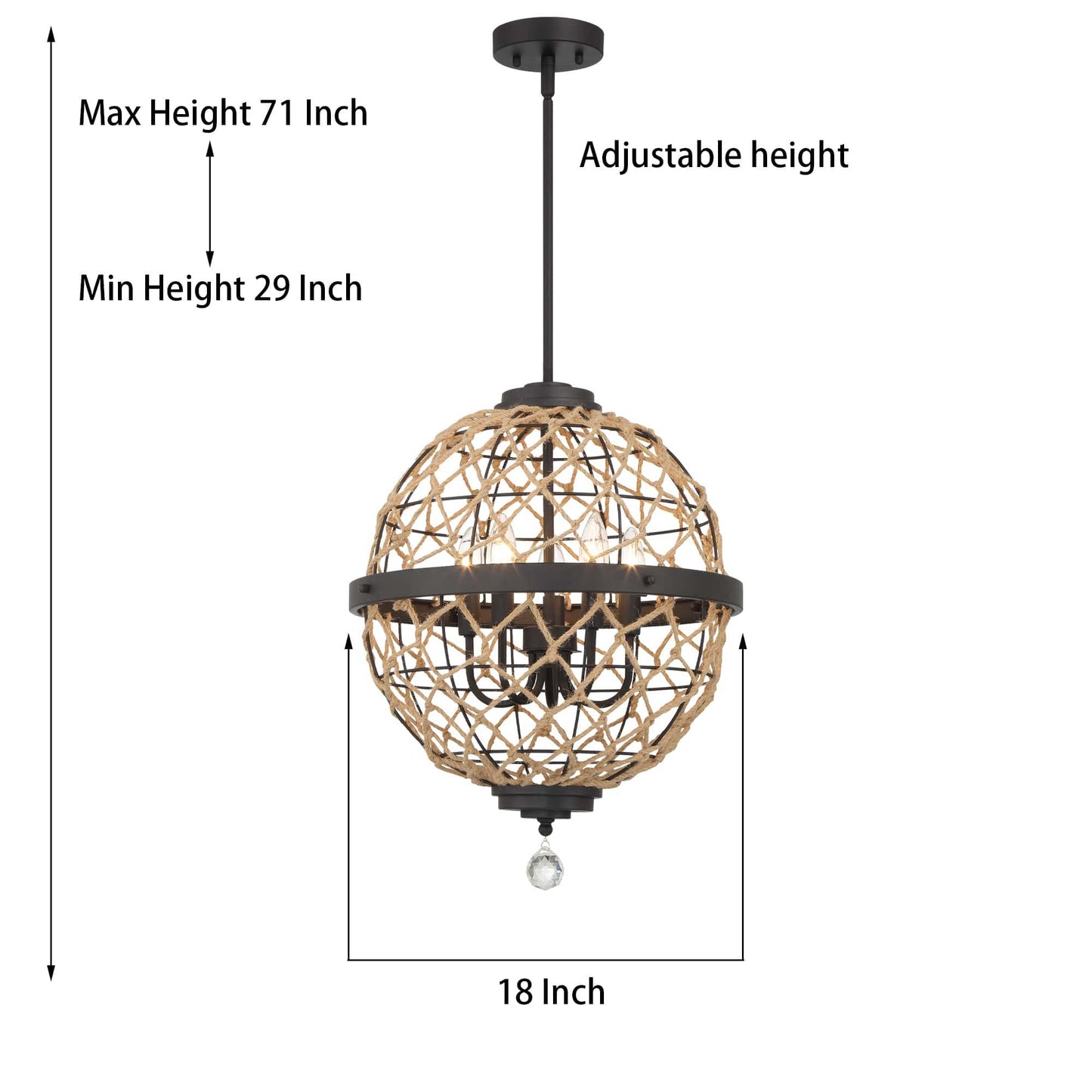 5 light sphere globe chandelier with rope accents (9) by ACROMA